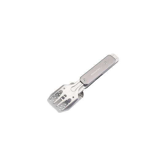 ROXON 4 in 1 Compact Mini BBQ Barbecue Combo Tool Set with Spatula, Fork, Tongs and Bottle Opener for Hiking Camping (Grey)