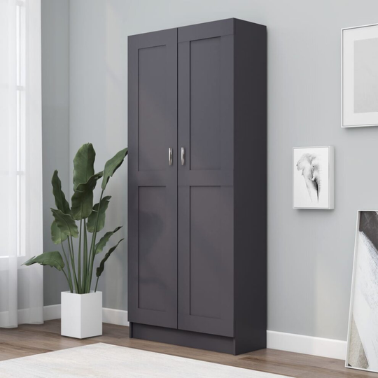 vidaXL Book Cabinet Grey Chipboard Bookshelf Bookcase Storage Rack Sideboard