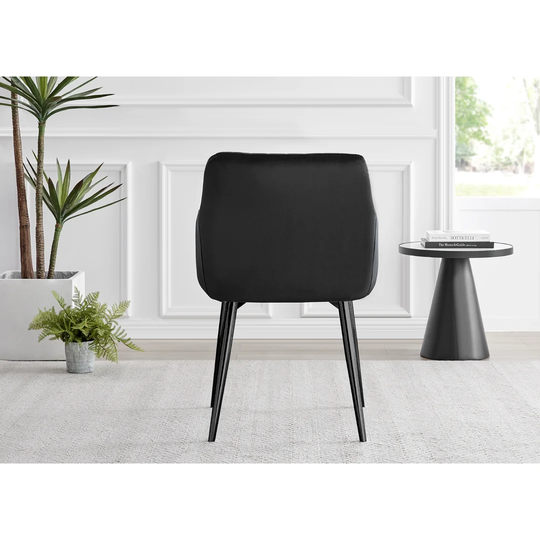 Novara 120Cm Round Glass Dining Table & 6 Black Calla Black Leg Velvet Chairs