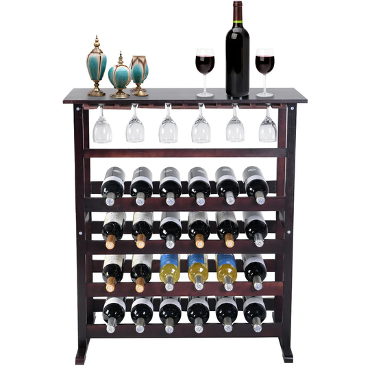 Condon 24 Bottle Solid Wood Floor Wine Bottle & Glass Rack in Brown