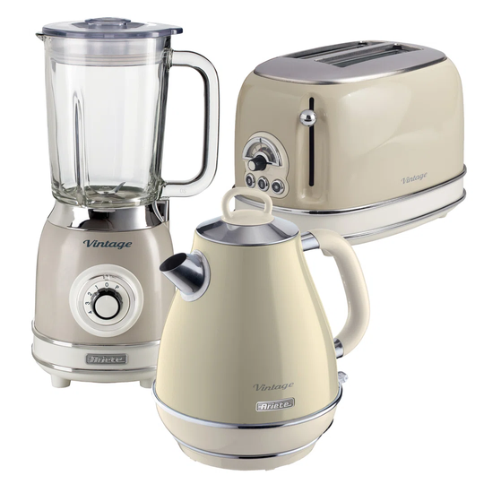 Vintage 1.7L Stainless Steel Kettle With 2 Slice Toaster And 1.5L Glass Jug Blender Set