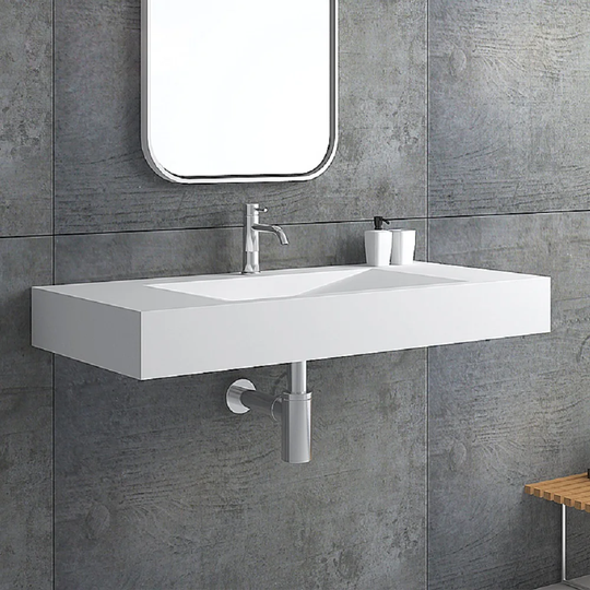 Guertin Matte White Stone Rectangular Bathroom Sink and Overflow