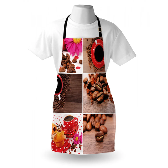 Coffee Collage of Mugs Flowers Beans Muffins Apron