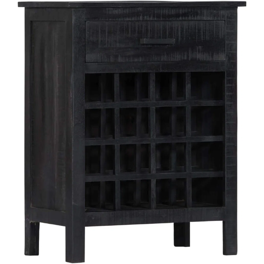 Solid Mango Wood Wine Rack Bottle Holder Wine Stand Wine Bottle Cabinet With 1 Drawer Polished Painted Lacquered Stable Black