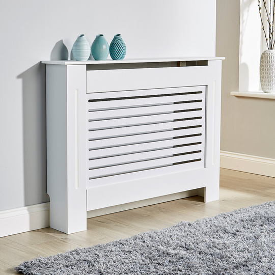 Medium White Radiator Cover Wooden Wall Cabinet Shelf Slatted Grill