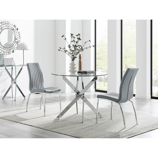 Novara 100Cm Round Dining Table & 2 Elephant Grey Isco Chairs
