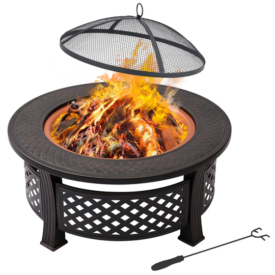 3 In 1 Garden Fire Pit With BBQ Grill Shelf Multifunctional Fire Pit For Heating/BBQ Ice Pit Patio Heater Garden Terrace Fire Bowl Round Metal Fire Ba