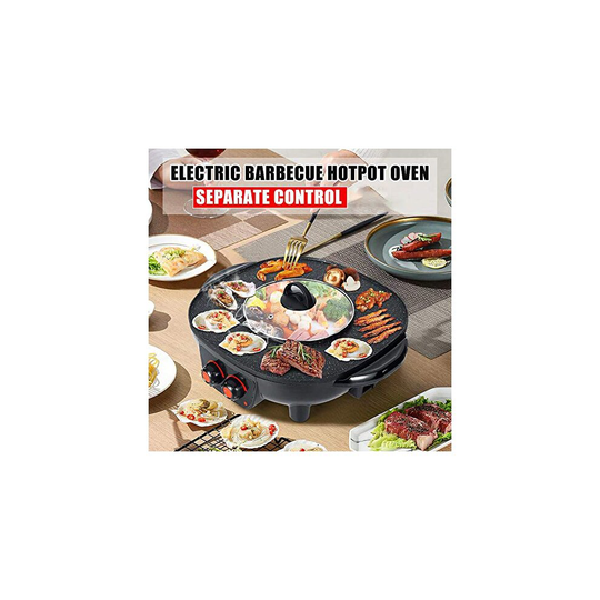 PEALOV Hot Pot Cooker Electric Grill, 2 In 1 Hot Pot And Grill, Multifunctional Bbq Hot Pot, Tabletop Grill And Fondue Korean Barbecue Hot Pot Double