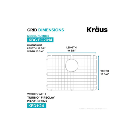 Kraus KBG-FC2014 19.63 x 13.75 in. Stainless Steel Bottom Grid for 24 in. Turino Fireclay Drop-In Undermount Kitchen Sink