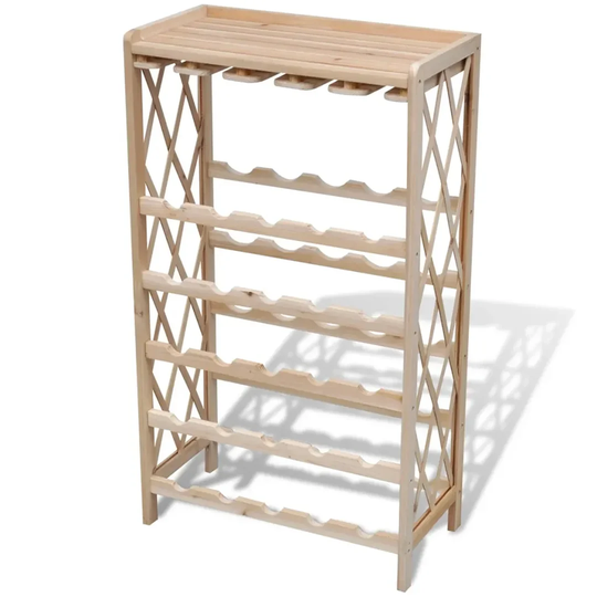 Clea 25 Bottle Solid Wood Floor Wine Bottle Rack in Beige