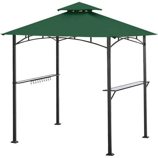 Ontheway 5FT x 8FT Double Tiered Replacement Canopy Grill BBQ Gazebo Roof Top Gazebo Replacement Canopy Roof (Dark Green)