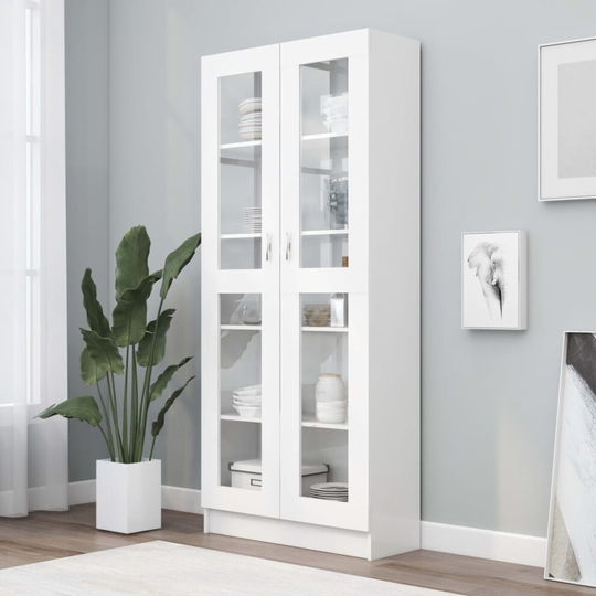 vidaXL Vitrine Cabinet White Chipboard Book Storage Rack Bookcase Sideboard