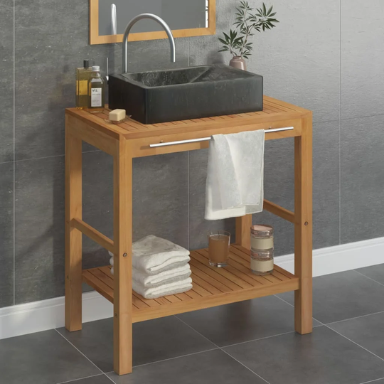 Belfry Bathroom Bathroom Vanity Cabinet Solid Teak With Sink Marble Black