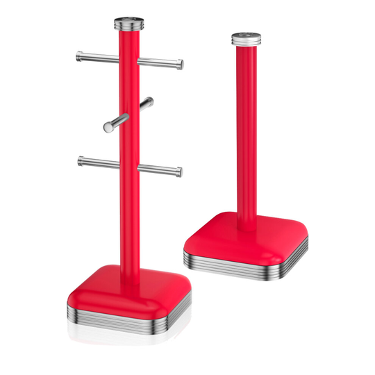 (Red ) Swan Retro Mug Tree Holder & Towel Pole Kitchen Roll Holder Kitchen Storage Set