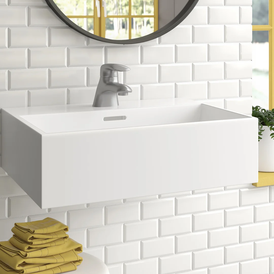 Sarai White Ceramic Rectangular Bathroom Sink with Overflow