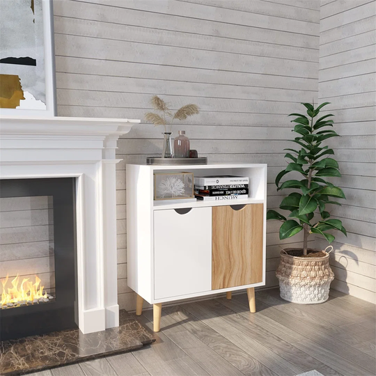 Sideboard, Storage Cabinet With 2 Doors An Open Storage Rack Floor Modern Style For Bedroom Living Room, 60 X 30 X 73.3 Cm, White