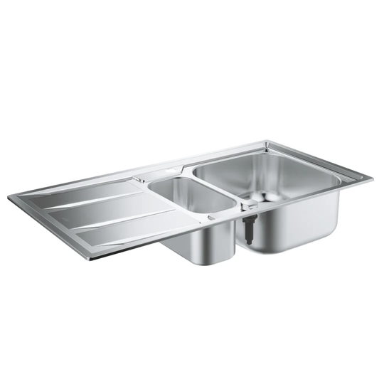 GROHE K400 1.5 bowl stainless steel sink with drainer, built-in, with overflow and automatic waste fitting, 970x500mm 31567SD0
