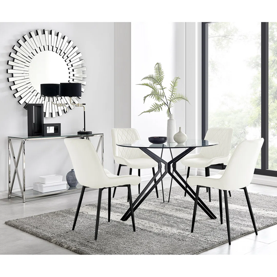 Cascina Dining Table And 4 Cream Pesaro Black Leg Chairs