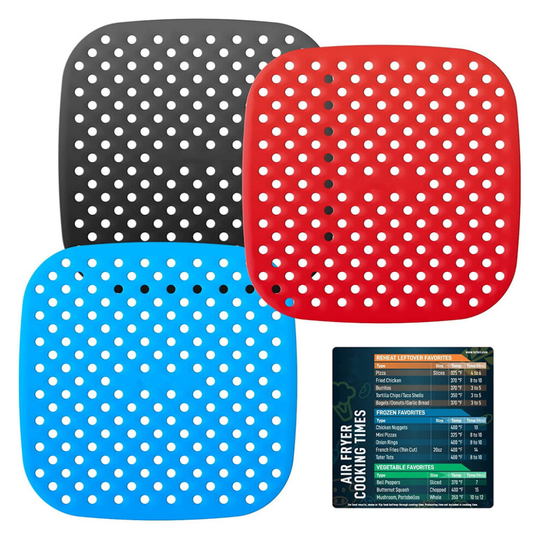 Air Fryer Liners with Cooking Time Chart Silicone Oven Baking Mats Set Frying Grilling Trays Replacement Parts Kitchen Cookware