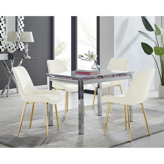 Enna Black Glass Extending Dining Table And 6 Cream Pesaro Black Leg Chairs