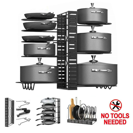 Kitchen Frying Pan Stand Pot Saucepan Lid Storage Rack Holder Cookware Organizer