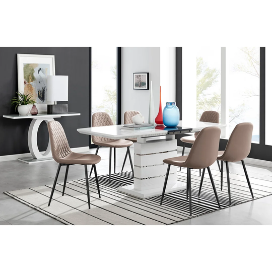 Chowchilla High Gloss Extending Dining Table And 8 Cappuccino Black Leg Chairs