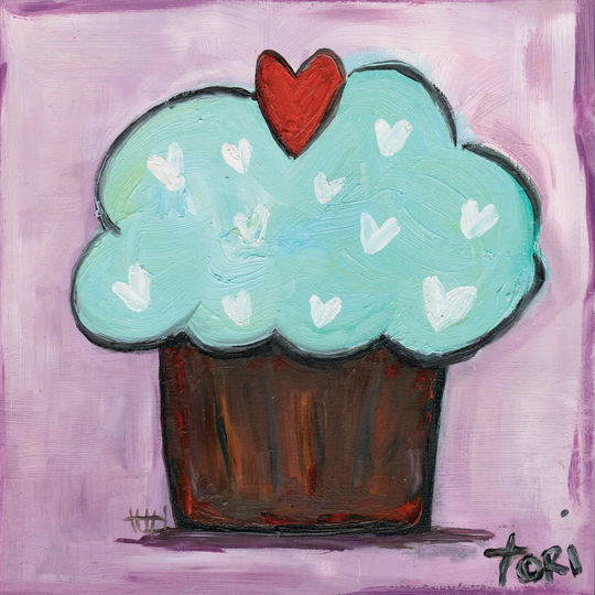 Purple Heart Cupcake by Tori Campisi - Wrapped Canvas Painting Print