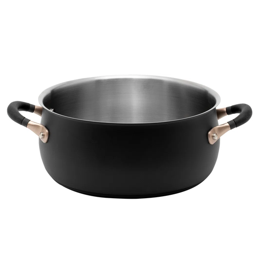 Meyer Accent Induction Hob 24Cm Casserole - Stackable Casserole, 4.7 Litres, Anti Spill Shape, Black, Stainless Steel