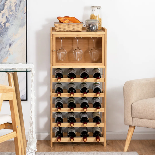 20-Bottle Bamboo Wine Rack Cabinet Freestanding Wine Display Cupboard Shelf Floor Wine Bottle Holder Stand