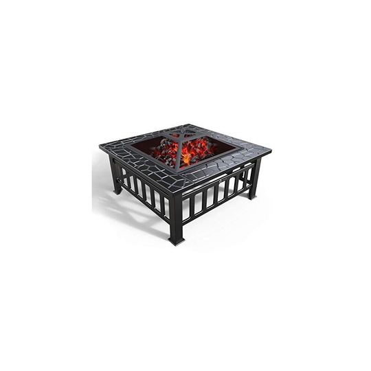 VOUNOT Fire Pit Table with BBQ Grill Shelf, 3 in 1 Square Firepit for Barbecue, Heater, Ice Pit, Metal Brazier for Garden Patio Outdoor, with Waterp