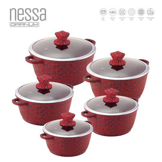 (Jhansi - Red) SQ Professional Nessa 5 pc Non-Stick Stockpot Set