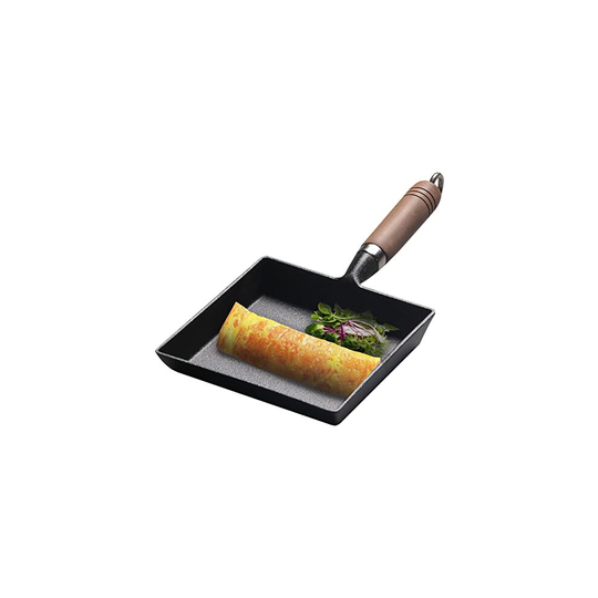 GGHKDD Tamagoyaki Frying Pan, Durable Tamagoyaki Pan Non-Stick Thickened Cast Iron Pan Practical Wooden Handle Frying Pan for Kitchen Restau