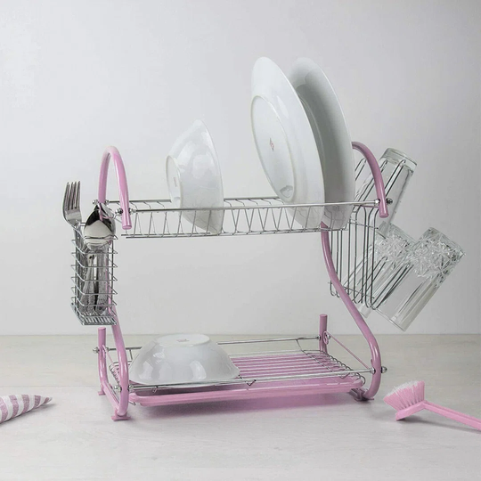 Grover 2 Tier Dish Rack with Drip Tray Rinse Basket Dish Drainer