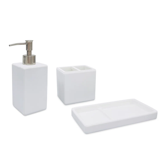White Tile 3 Pieces Bathroom Accessory Set