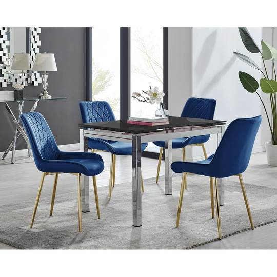 Cosmo Dining Table And 4 Navy Pesaro Black Leg Chairs