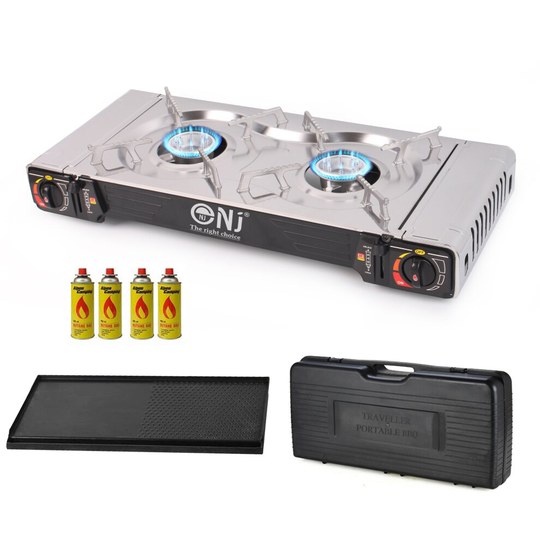 (4) NJ SG-2 Camping Gas Stove Portable Butane BBQ + Grill Plate & CASE