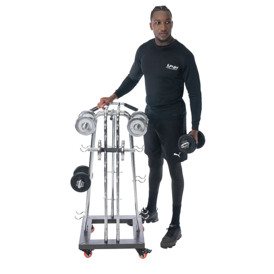 Dumbbell Rack Exercise Fitness Weight Stand Storage Tree For Home Gym Heavy Duty 32 Shelves Roller Transportation Wheels