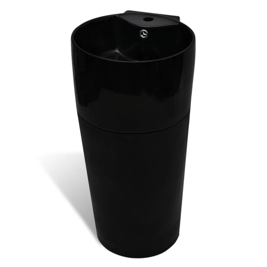 Wright Black Ceramic Circular Bathroom Sink with Overflow