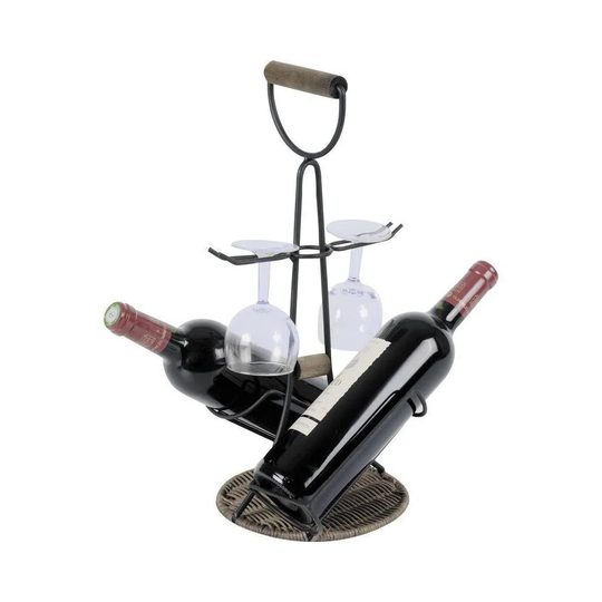 Jaymalin 2 Bottle Tabletop/Countertop Wine Bottle & Glass Rack in Black
