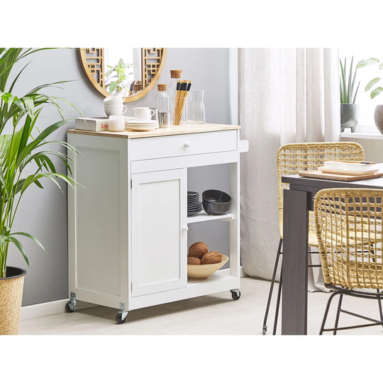 Ambon 75Cm Kitchen Trolley with Solid Wood Top and Locking Wheels