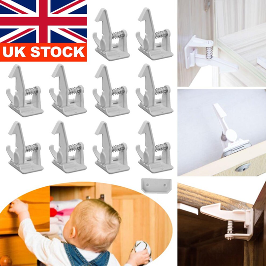 10 Baby Kids Safety Lock Protector Kitchen Cabinet Door Drawer Cupboard Catch