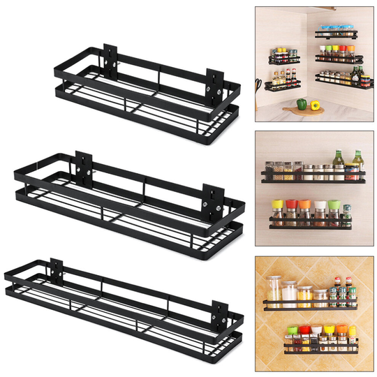 (20cm) Metal Herb Spice Jar Holder Wall Mounted Storage Rack Kitchen Bathroom Organizer