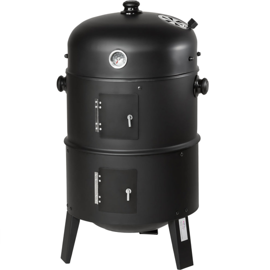 tectake BBQ smoker barrel 3-in-1 - smoker, barbecue smoker, smoker grill - black