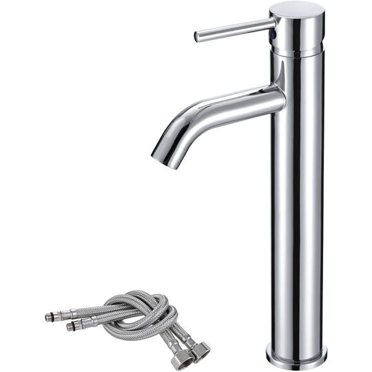 Mighbow Bathroom Basin Mixer Tap High Rise Tall Basin Taps Mono Counter Top Vessel Sink Taps Stainless Steel Single Lever