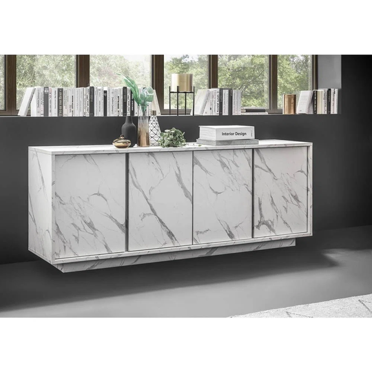 Rock Sideboard 4 Doors White Marble Effect 180X43x79h