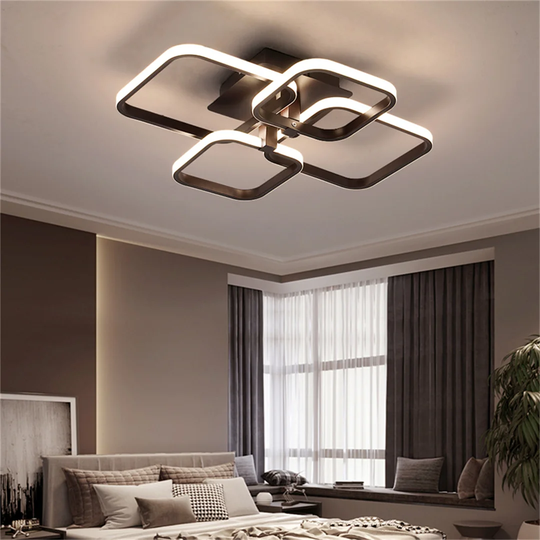 Modern Ceiling Lamp Dimmable With Remote Control Chandelier 4 Square Lights Acrylic Led Light Fixtures For Kitchen Island Bedroom Living Room (coffee,