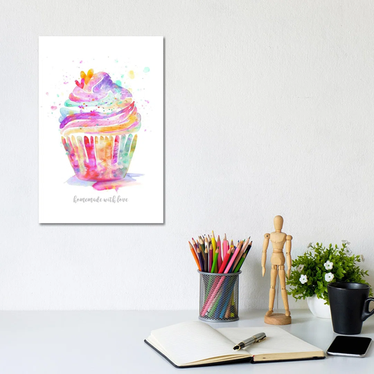 Homemade with Love Cupcake by Stephanie Corfee - Wrapped Canvas Painting