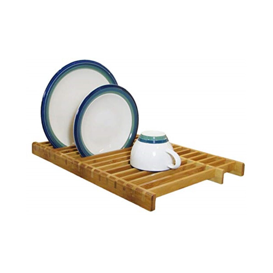 KitchenEdge Over The Sink Dish Drying Rack, Plate Pot Drainer for Kitchen Countertop, 100% Natural Bamboo