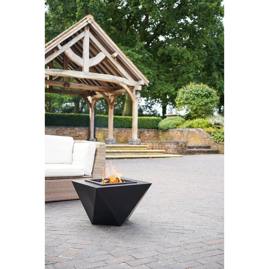 Outdoor Metal Geometric Firebowl In Black H40cm W58cm