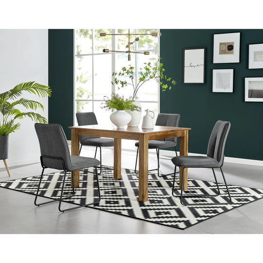 Anders Honey Solid Wood Dining Table & 4 Dark Grey Halle Chairs